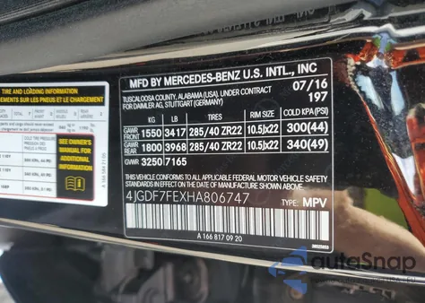 2017 Mercedes-Benz Gls 63 Amg 4Matic from USA, damaged, VIN 4JGDF7FEXHA806747